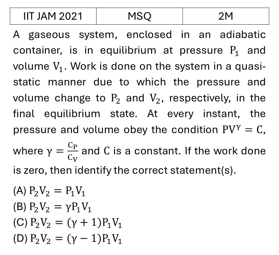IIT JAM 2021 Laws of thermodynamics previous year question IIT_JAM_2021_Q31