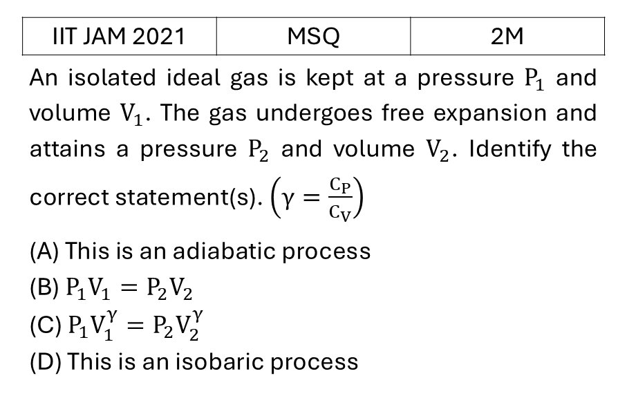 IIT JAM 2021 Laws of thermodynamics previous year question IIT_JAM_2021_Q32