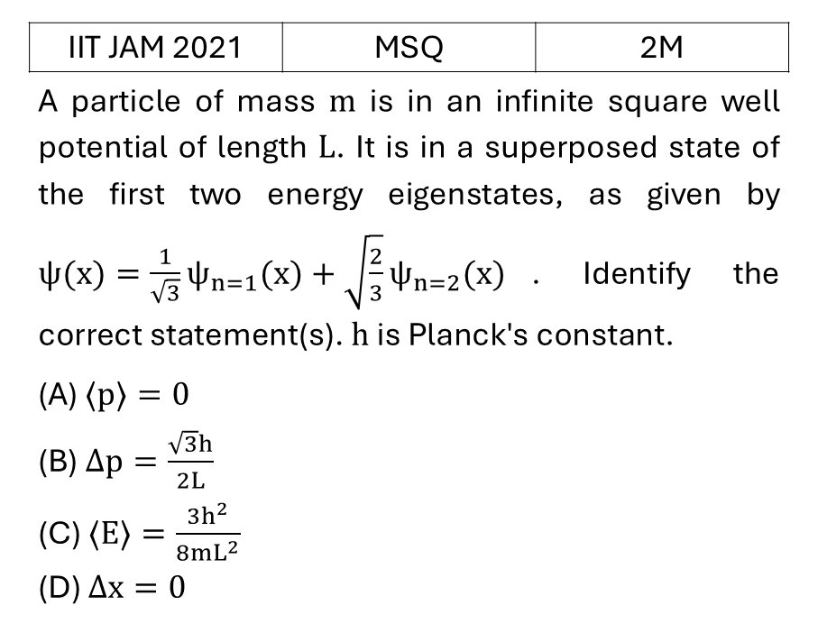 IIT JAM 2021 Basic Quantum Mechanics previous year question IIT_JAM_2021_Q40