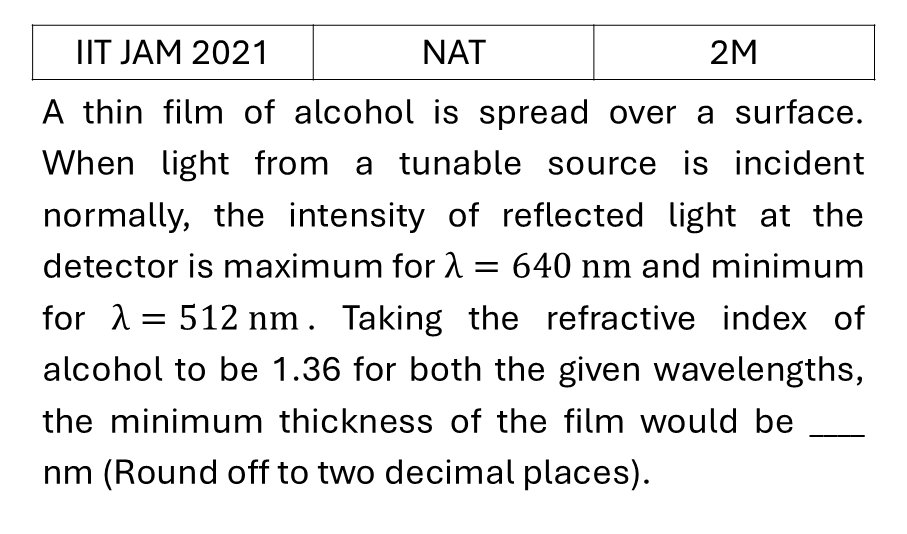 IIT JAM 2021 Interference previous year question IIT_JAM_2021_Q53