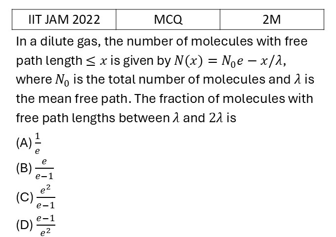 IIT JAM 2022 Kinetic theory of gases previous year question IIT_JAM_2022_Q15