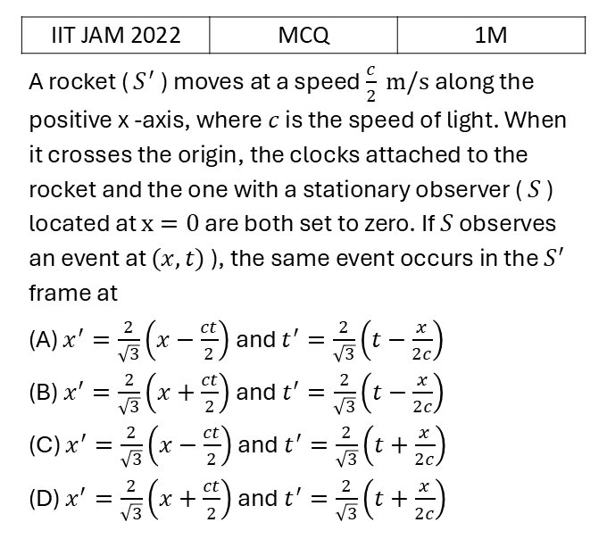 IIT JAM 2022 Relativity previous year question IIT_JAM_2022_Q2