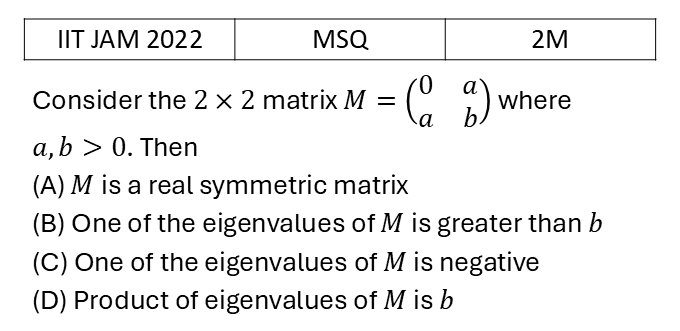 IIT JAM 2022 Matrices previous year question IIT_JAM_2022_Q31