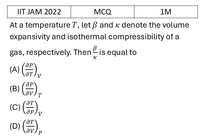 IIT JAM 2022 Thermodynamic potential and Maxwell relations previous year question IIT_JAM_2022_Q4