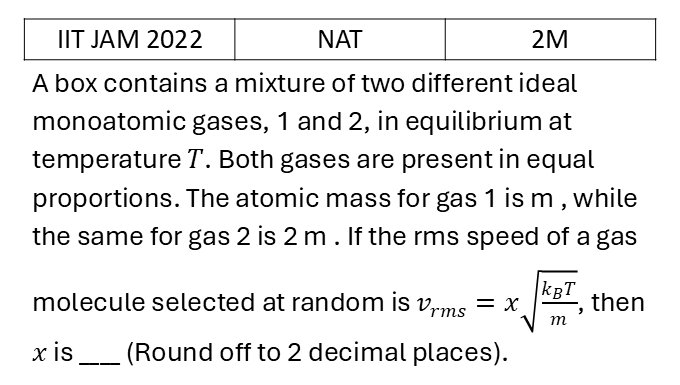 IIT JAM 2022 Kinetic theory of gases previous year question IIT_JAM_2022_Q52