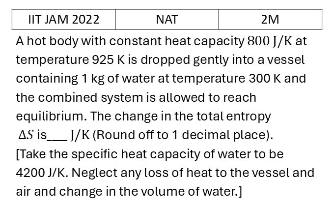 IIT JAM 2022 Laws of thermodynamics previous year question IIT_JAM_2022_Q53