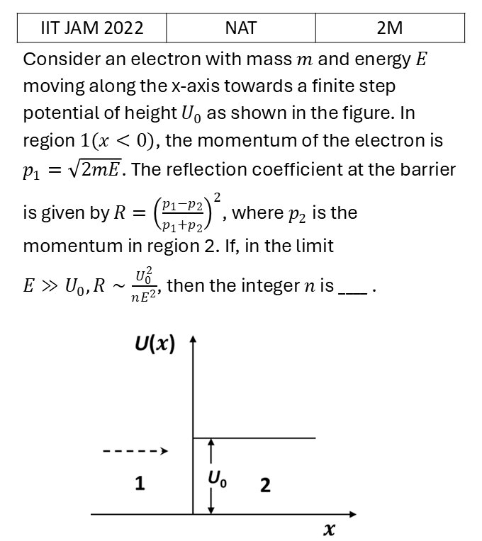 IIT JAM 2022 Potential Well previous year question IIT_JAM_2022_Q54