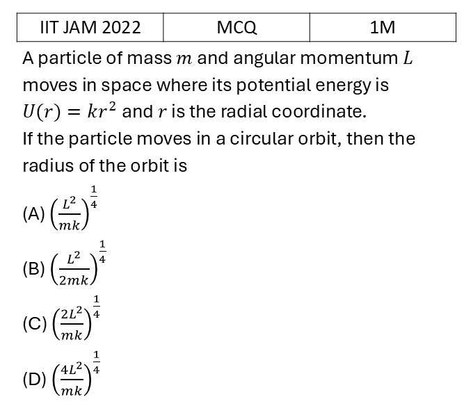 IIT JAM 2022 Central forces and gravitation previous year question IIT_JAM_2022_Q7