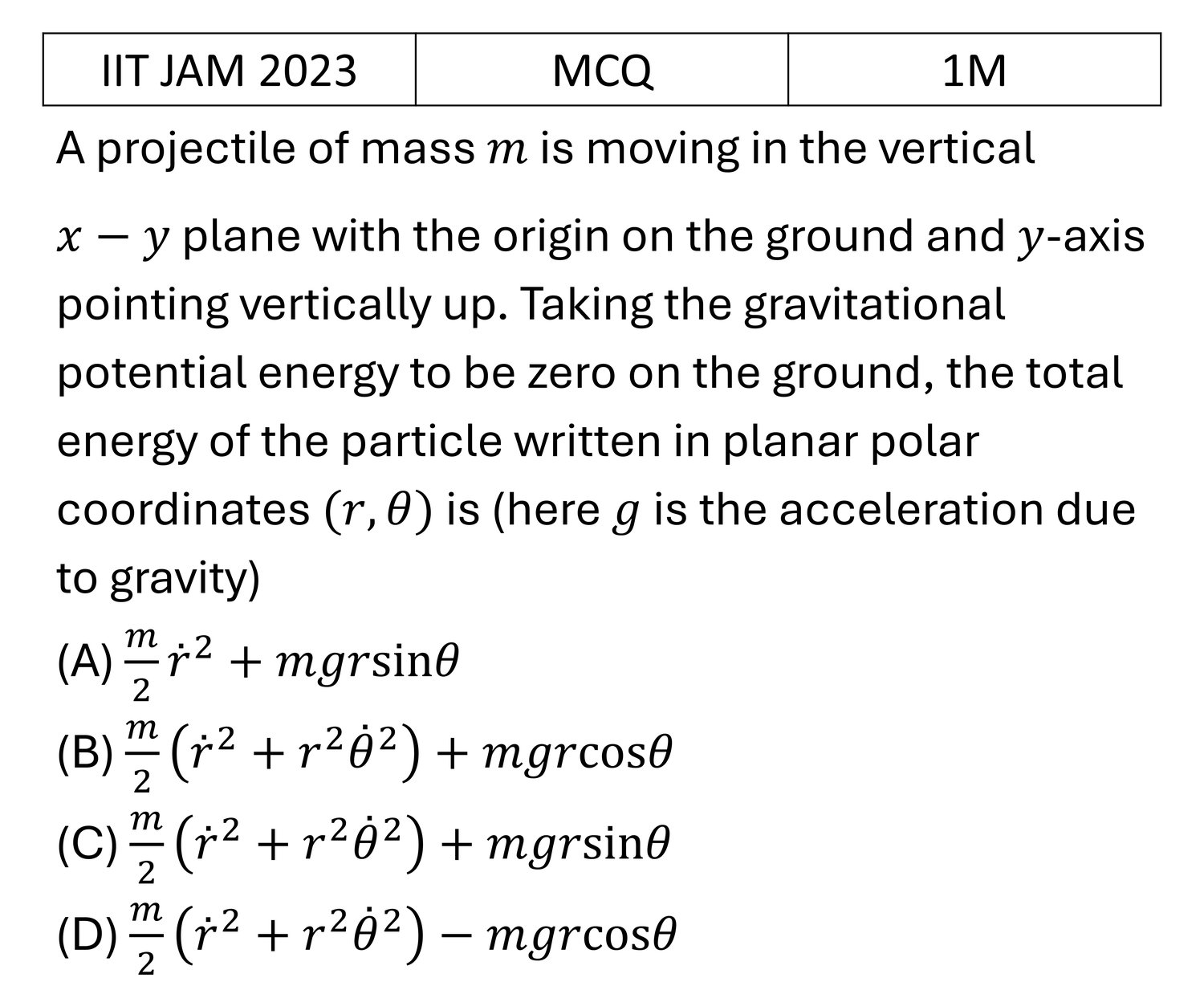 IIT JAM 2023 Basic Mechanics previous year question IIT_JAM_2023_Q10