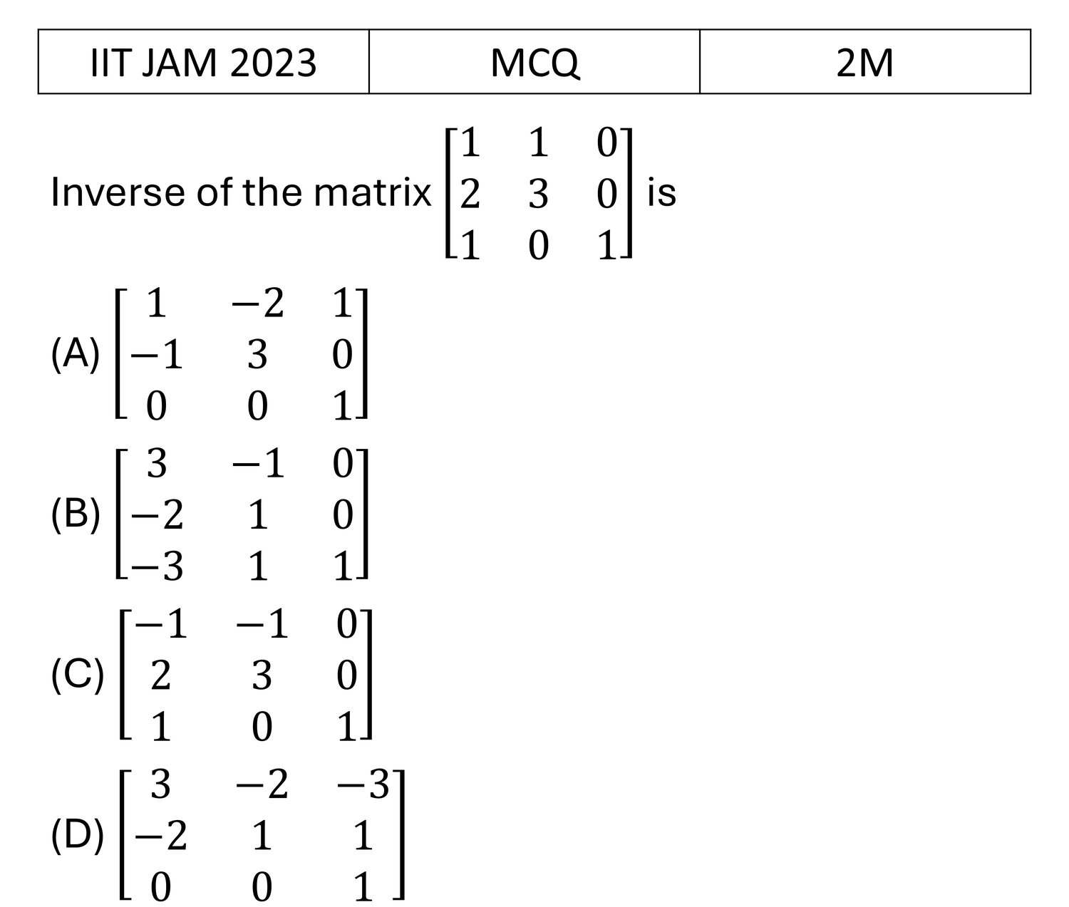 IIT JAM 2023 Matrices previous year question IIT_JAM_2023_Q15