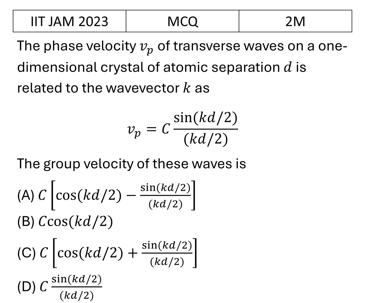 IIT JAM 2023 Waves previous year question IIT_JAM_2023_Q19