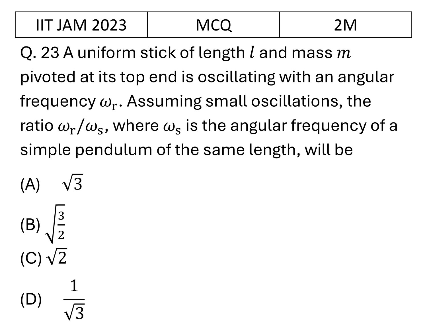 IIT JAM 2023 SHM previous year question IIT_JAM_2023_Q23