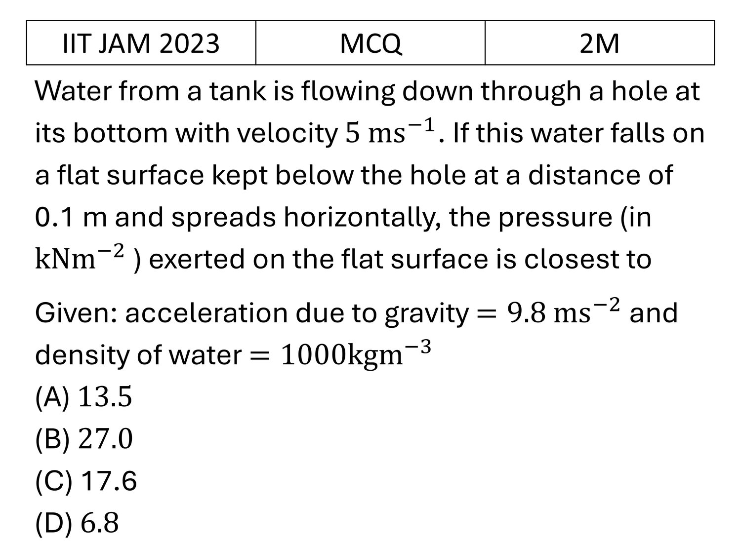 IIT JAM 2023 Bulk Matter previous year question IIT_JAM_2023_Q25