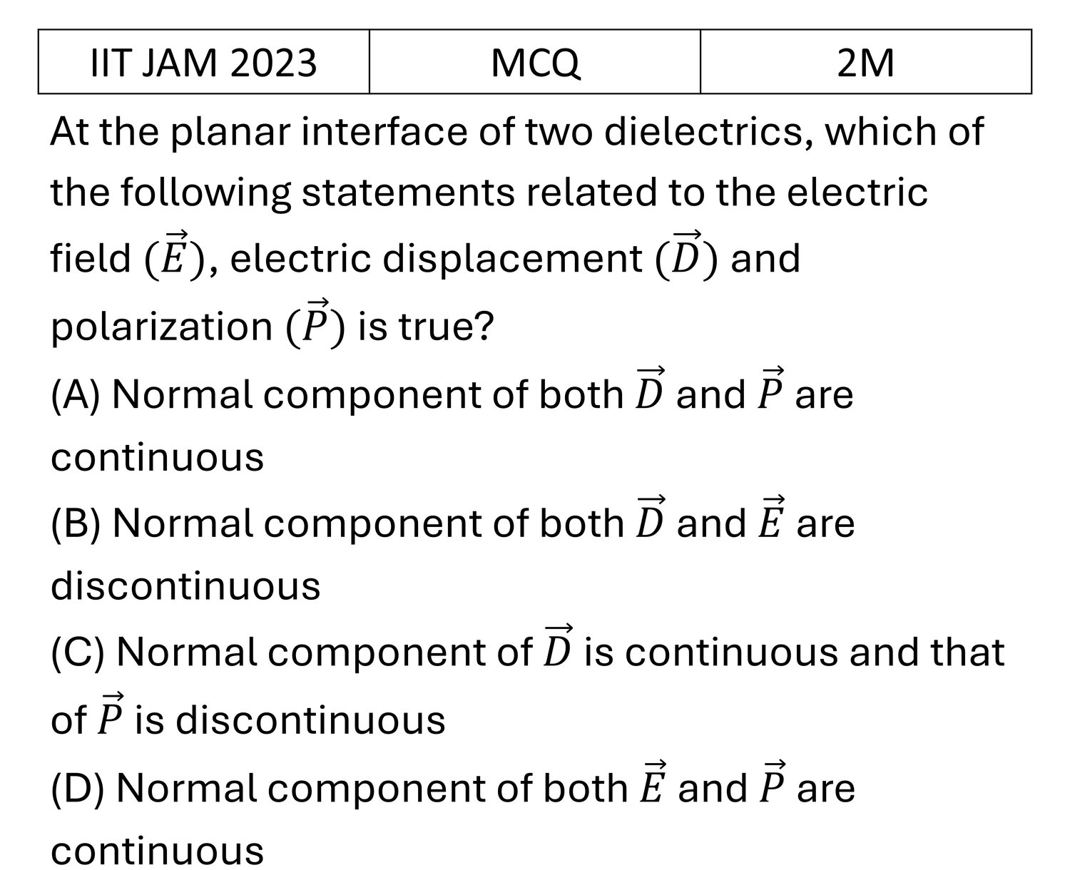 IIT JAM 2023 Electric filed in matter previous year question IIT_JAM_2023_Q26