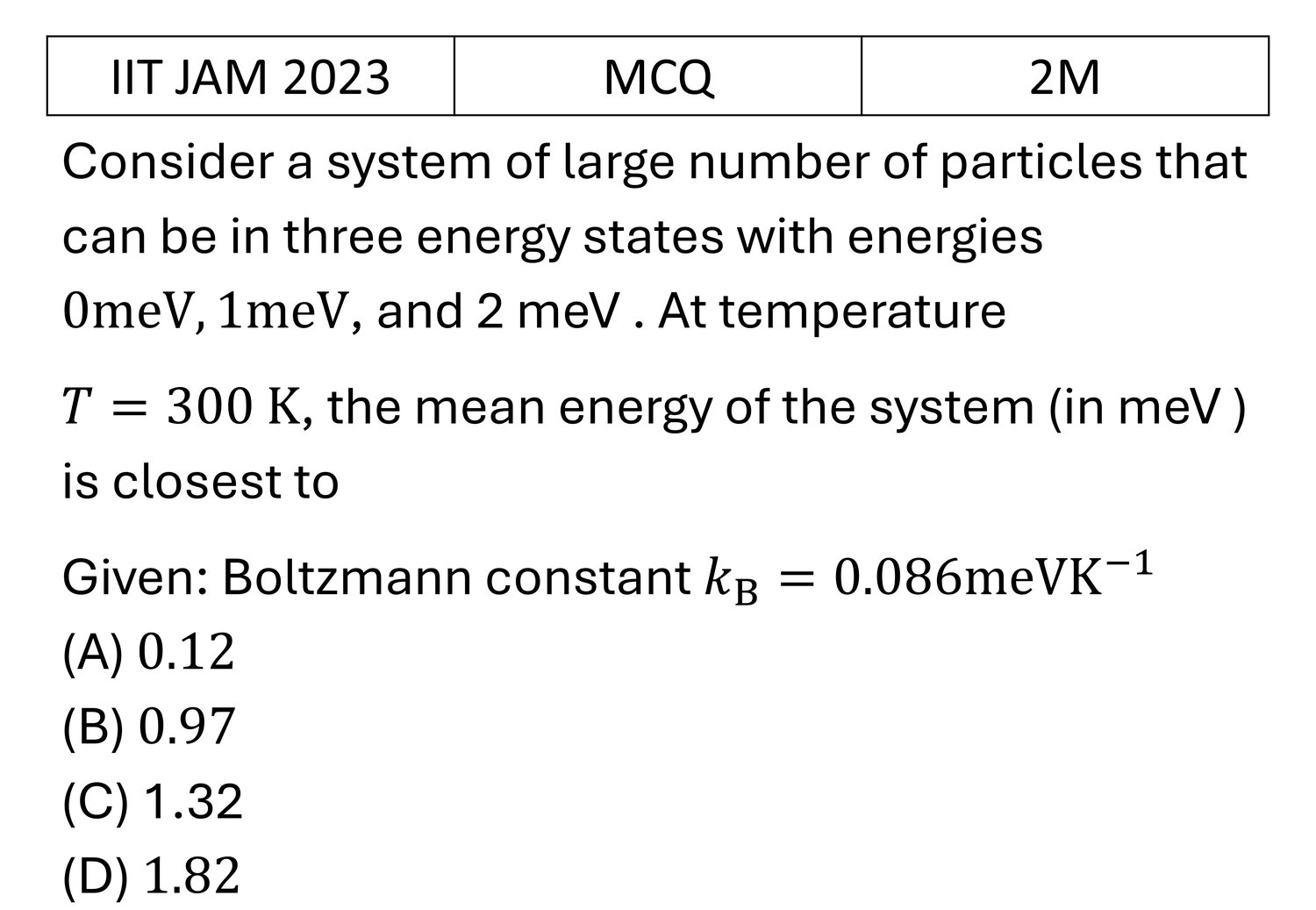 IIT JAM 2023 Canonical Ensemble previous year question IIT_JAM_2023_Q27