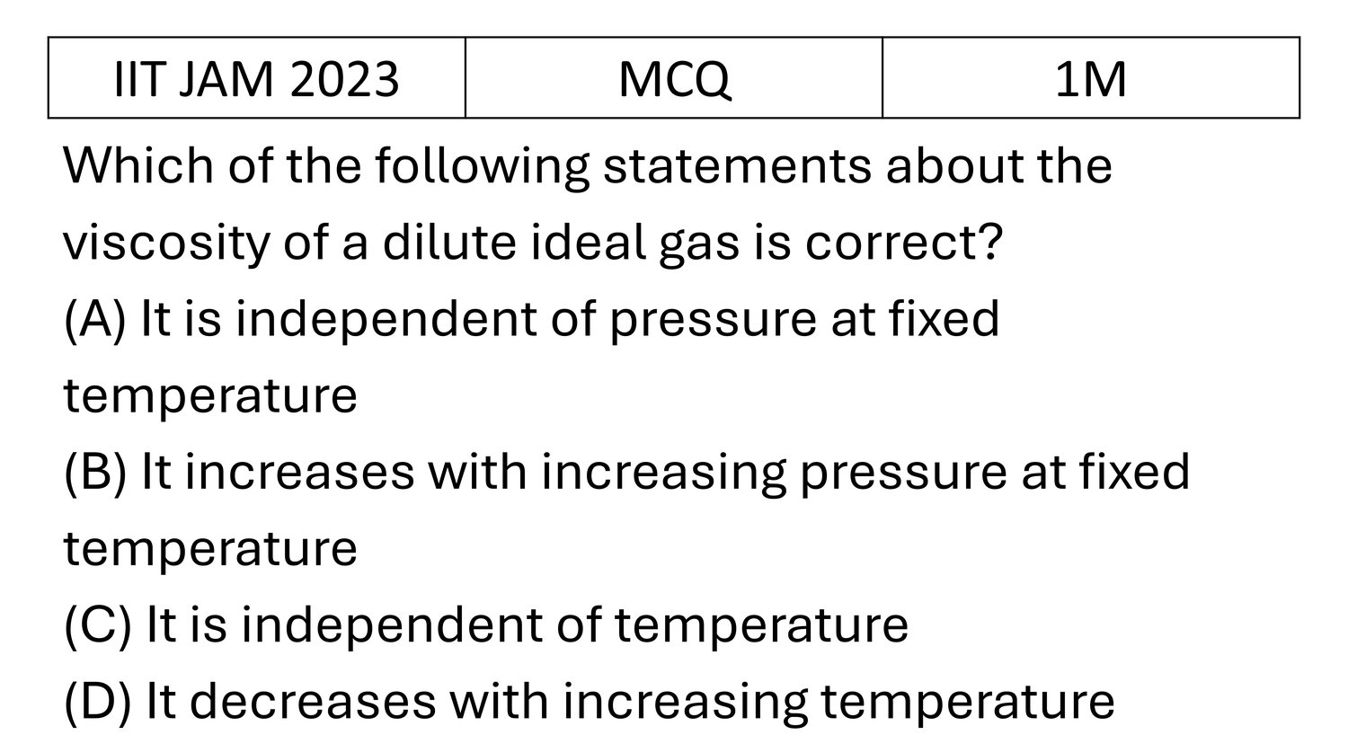 IIT JAM 2023 Kinetic theory of gases previous year question IIT_JAM_2023_Q3