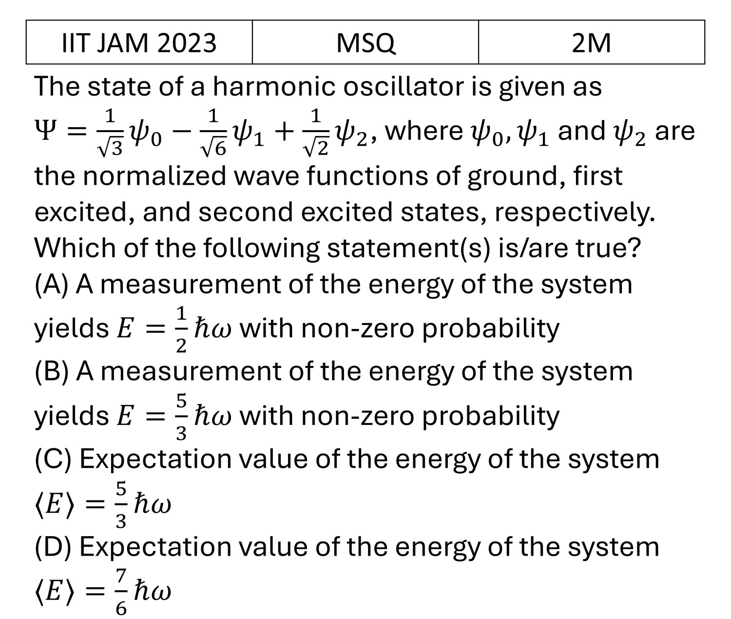 IIT JAM 2023 Basic Quantum Mechanics previous year question IIT_JAM_2023_Q33