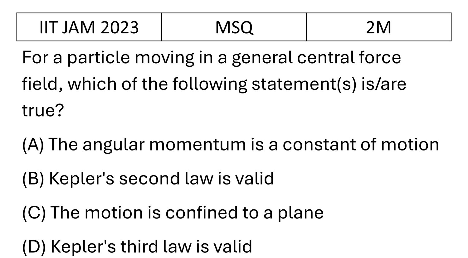 IIT JAM 2023 Central forces and gravitation previous year question IIT_JAM_2023_Q40