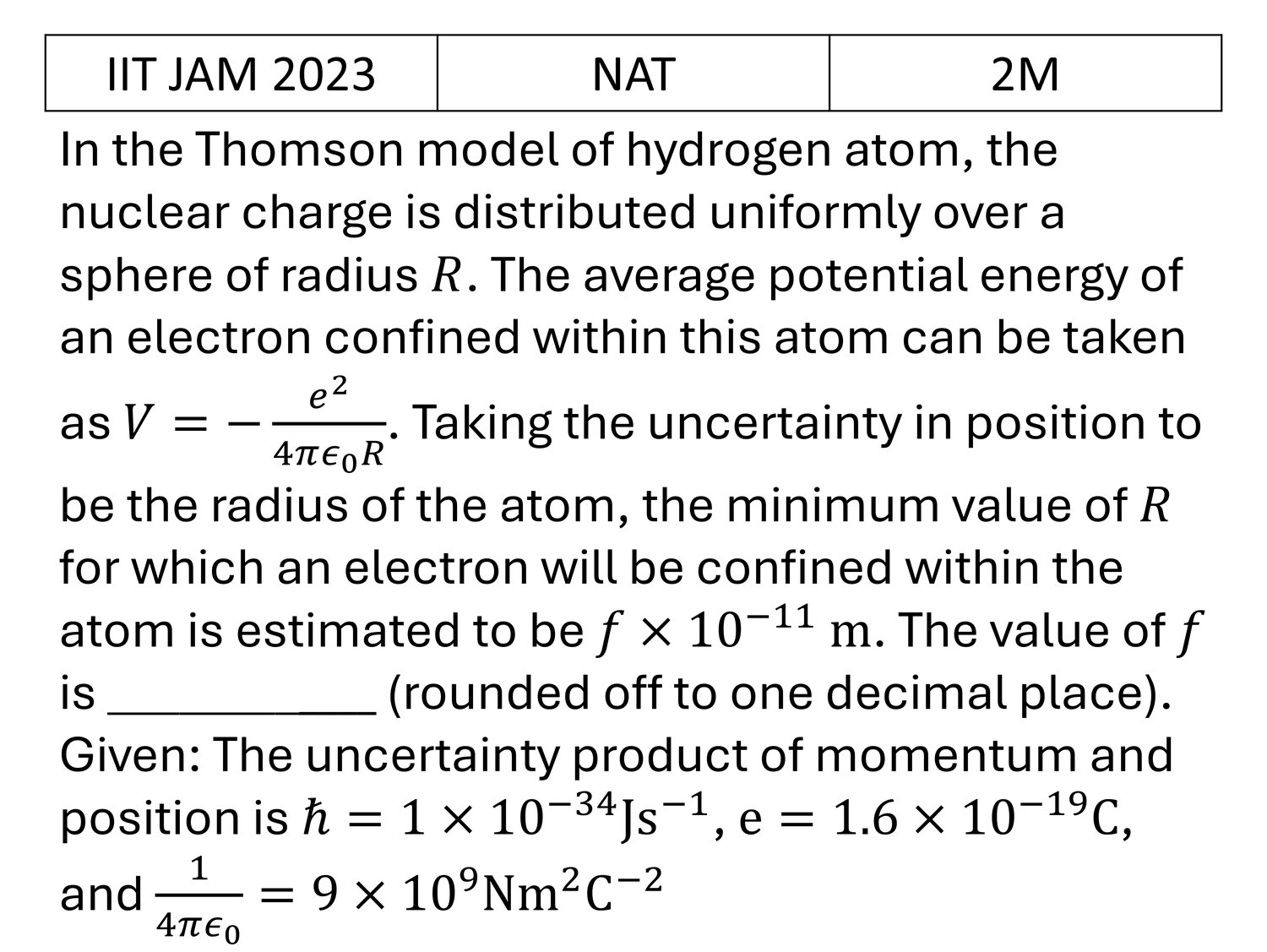 IIT JAM 2023 Atomic Physics previous year question IIT_JAM_2023_Q54