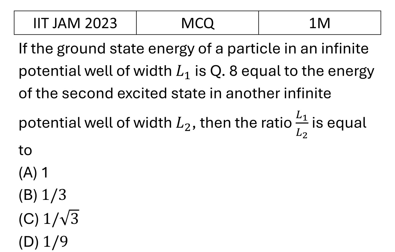 IIT JAM 2023 Potential Well previous year question IIT_JAM_2023_Q8