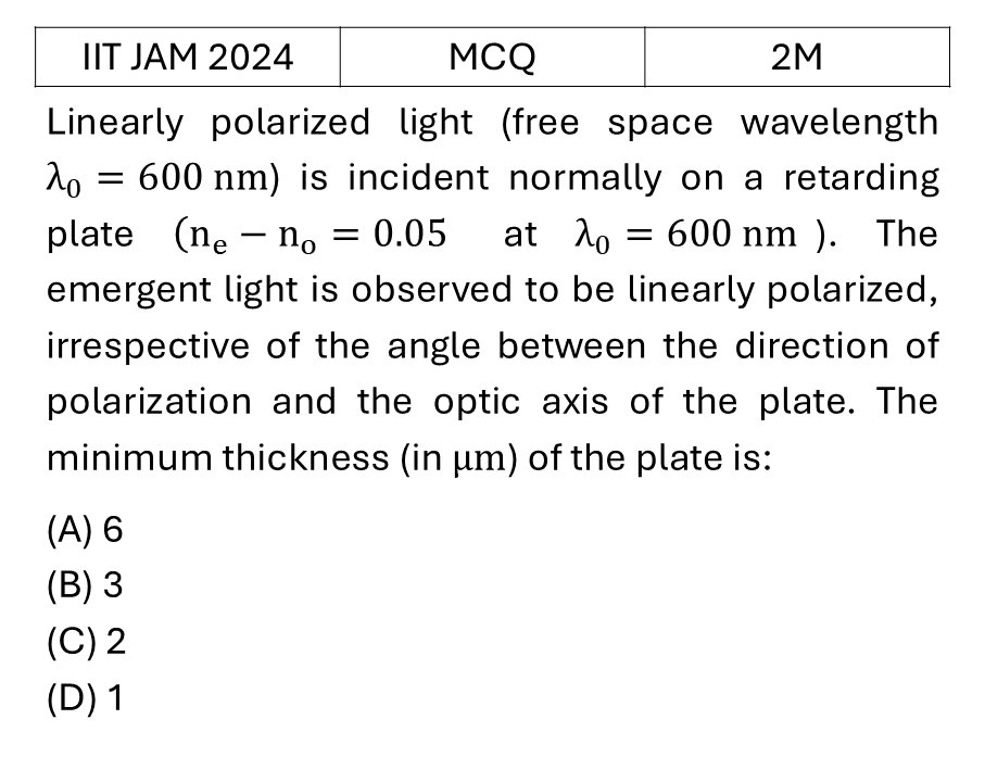 IIT JAM 2024 Polarization previous year question IIT_JAM_2024_Q21