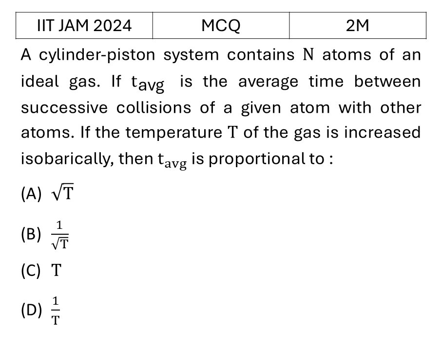 IIT JAM 2024 Kinetic theory of gases previous year question IIT_JAM_2024_Q27