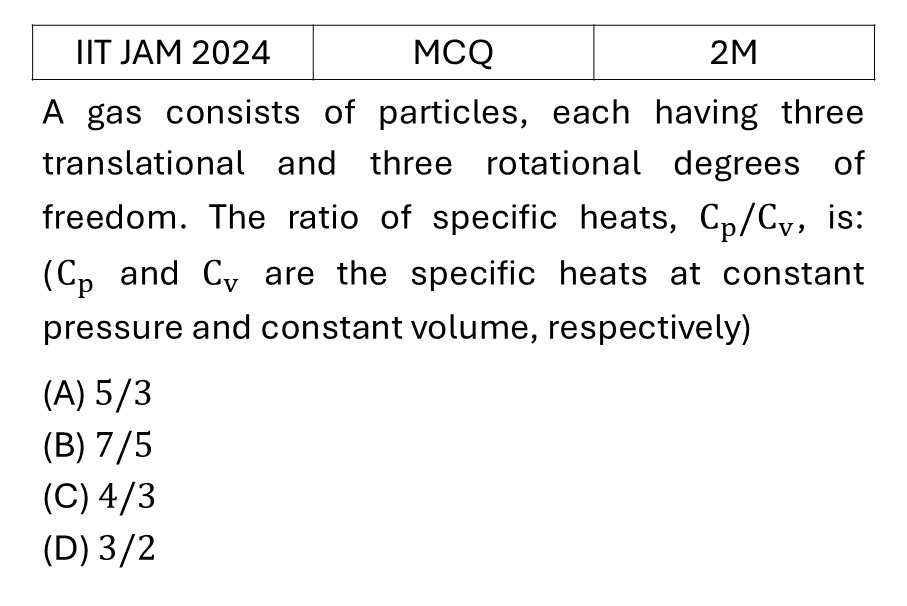 IIT JAM 2024 Kinetic theory of gases previous year question IIT_JAM_2024_Q28