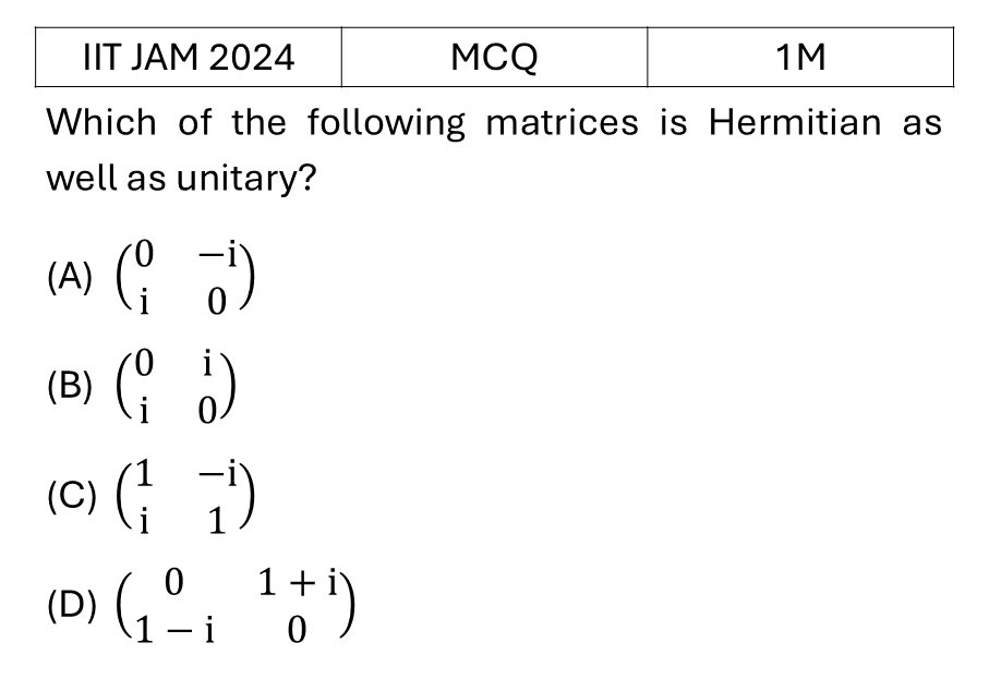 IIT JAM 2024 Matrices previous year question IIT_JAM_2024_Q3