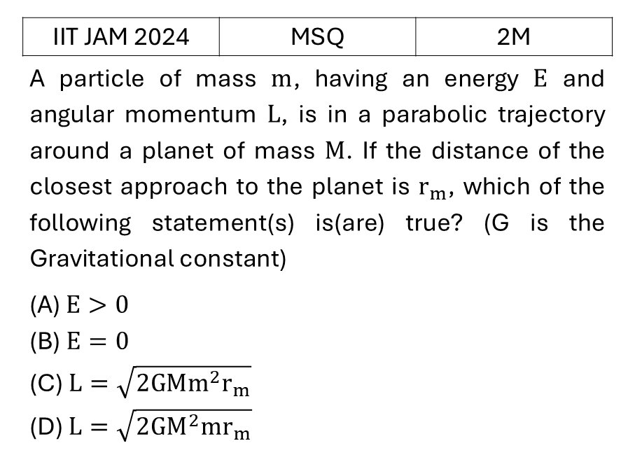 IIT JAM 2024 Central forces and gravitation previous year question IIT_JAM_2024_Q35