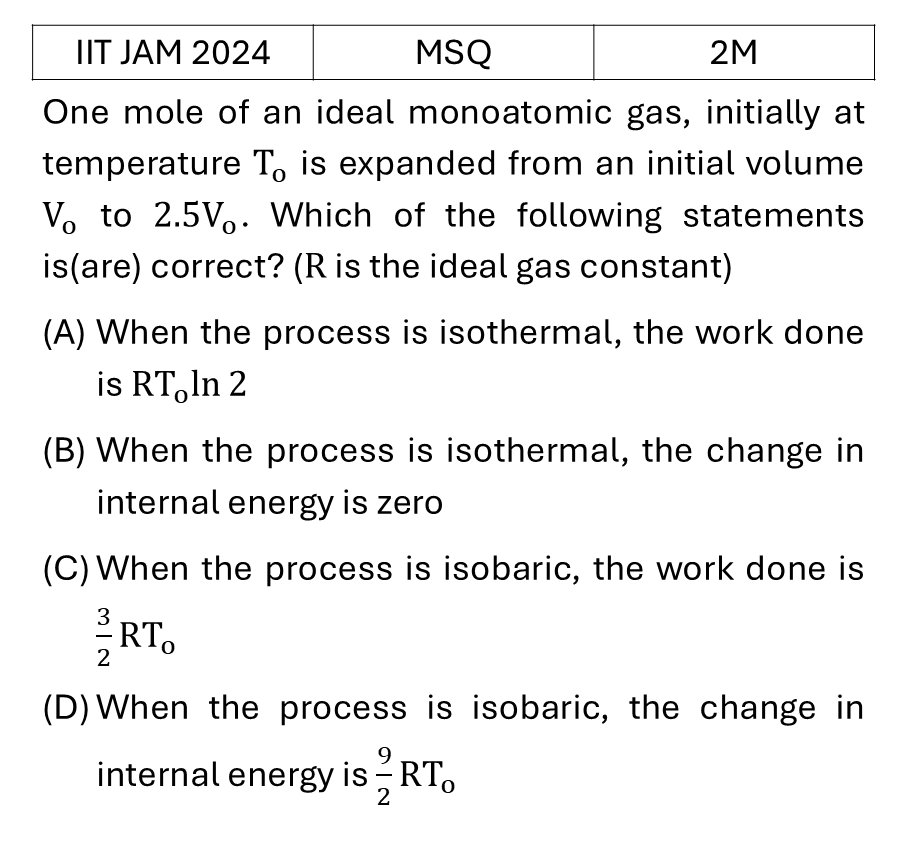 IIT JAM 2024 Laws of thermodynamics previous year question IIT_JAM_2024_Q40