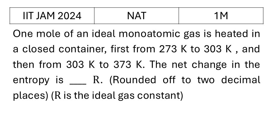 IIT JAM 2024 Laws of thermodynamics previous year question IIT_JAM_2024_Q50