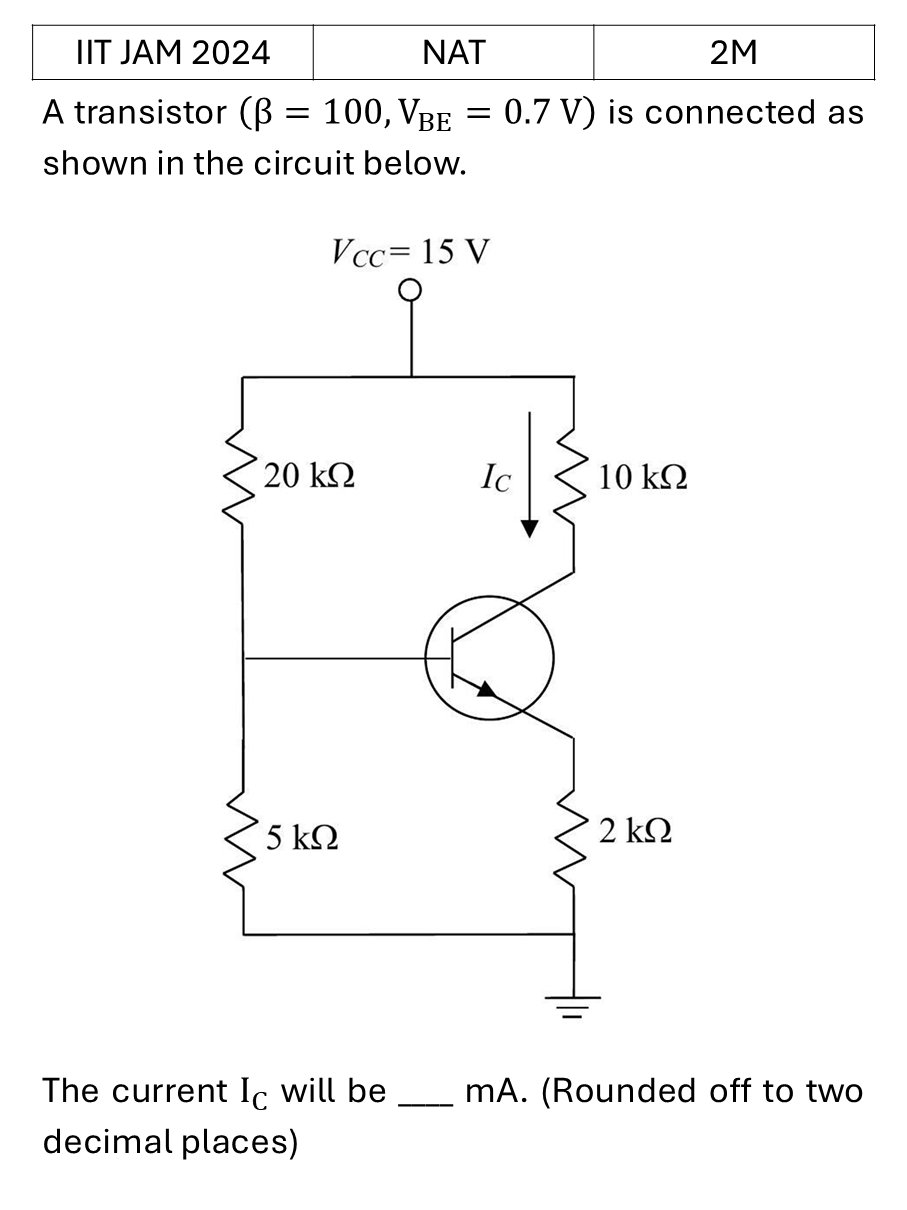 IIT JAM 2024 Transistors previous year question IIT_JAM_2024_Q52