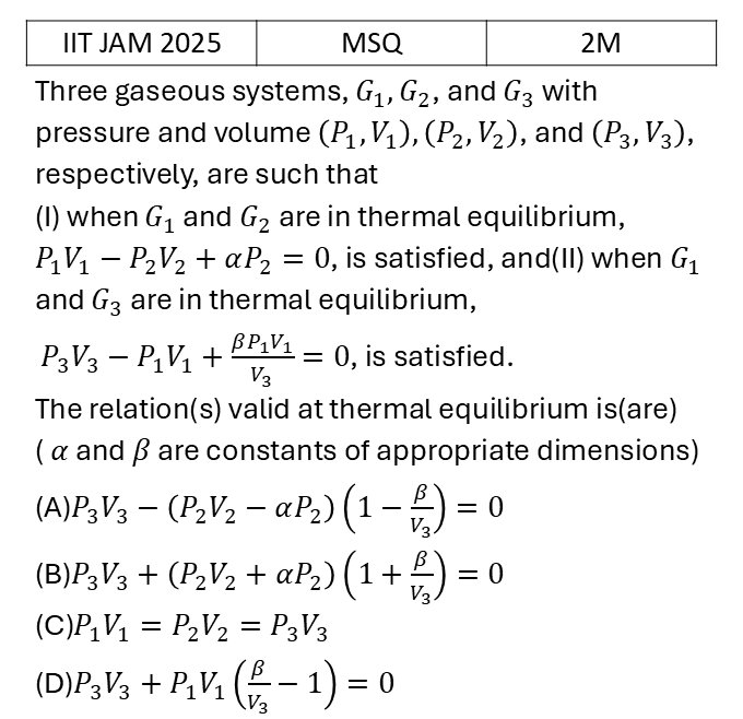 IIT JAM 2025 Laws of thermodynamics previous year question IIT_JAM_2025_Q38