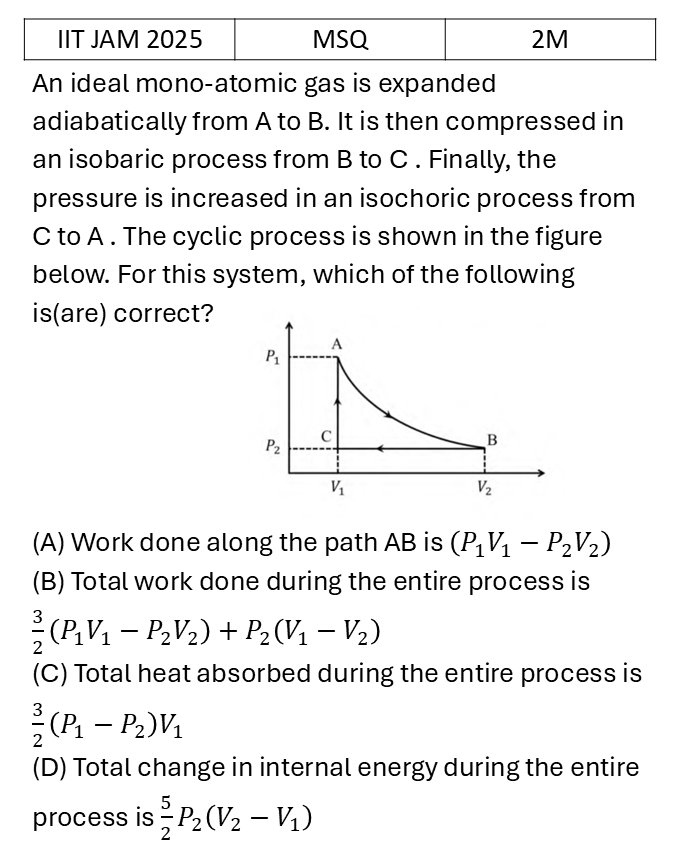 IIT JAM 2025 Laws of thermodynamics previous year question IIT_JAM_2025_Q39