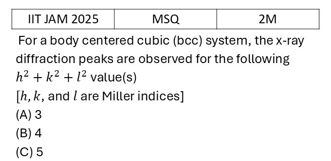 IIT JAM 2025 Xray diffraction previous year question IIT_JAM_2025_Q40