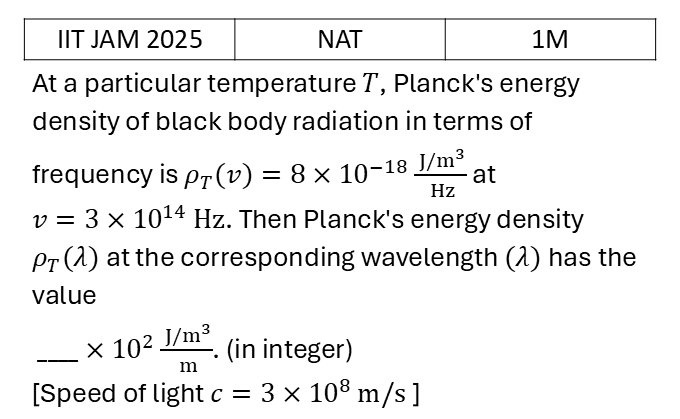 IIT JAM 2025 Black Body Radiations previous year question IIT_JAM_2025_Q48