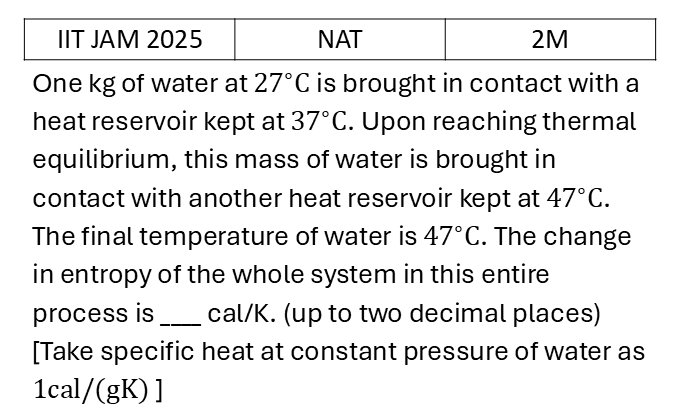 IIT JAM 2025 Laws of thermodynamics previous year question IIT_JAM_2025_Q53