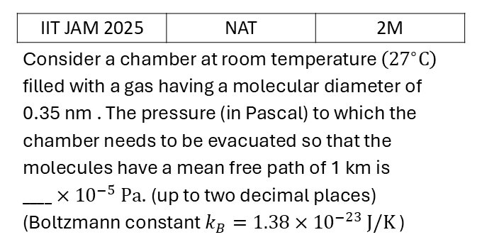 IIT JAM 2025 Kinetic theory of gases previous year question IIT_JAM_2025_Q60