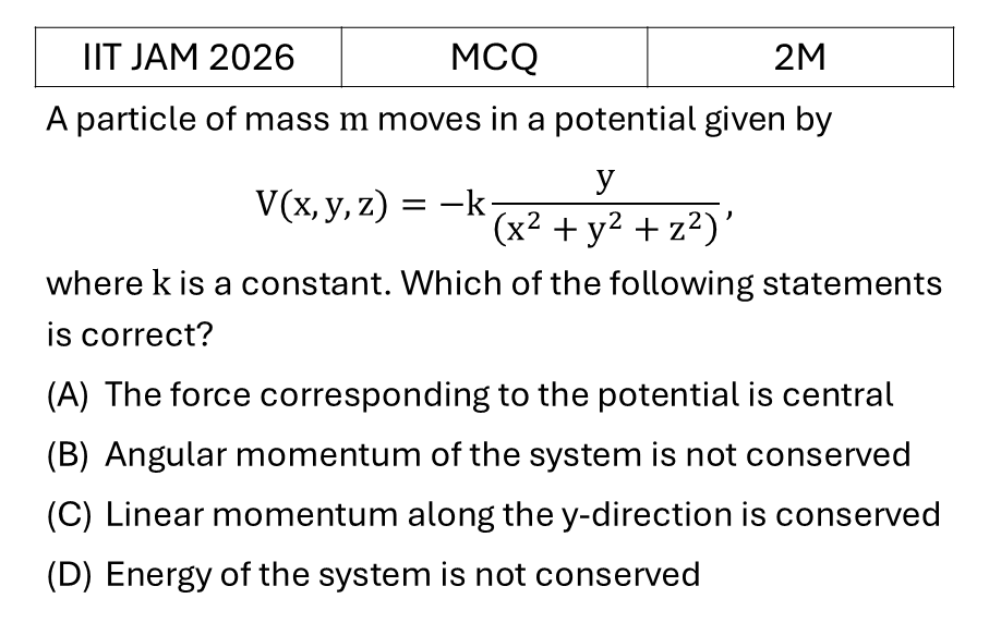 IIT JAM 2026 Central forces and gravitation previous year question JAM_2026_Q12