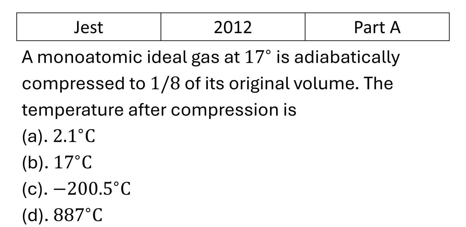 JEST 2012 Laws of thermodynamics previous year question JEST_2012_Q1