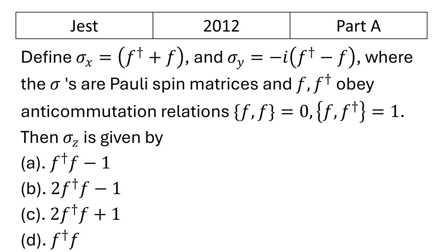 JEST 2012 Basic Quantum Mechanics previous year question JEST_2012_Q15