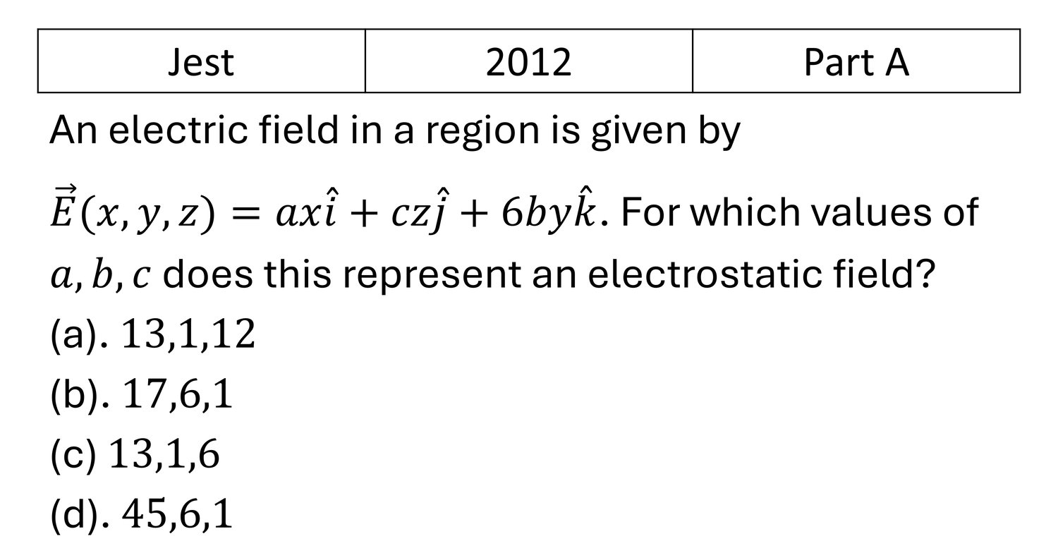 JEST 2012 Electrostatics previous year question JEST_2012_Q17