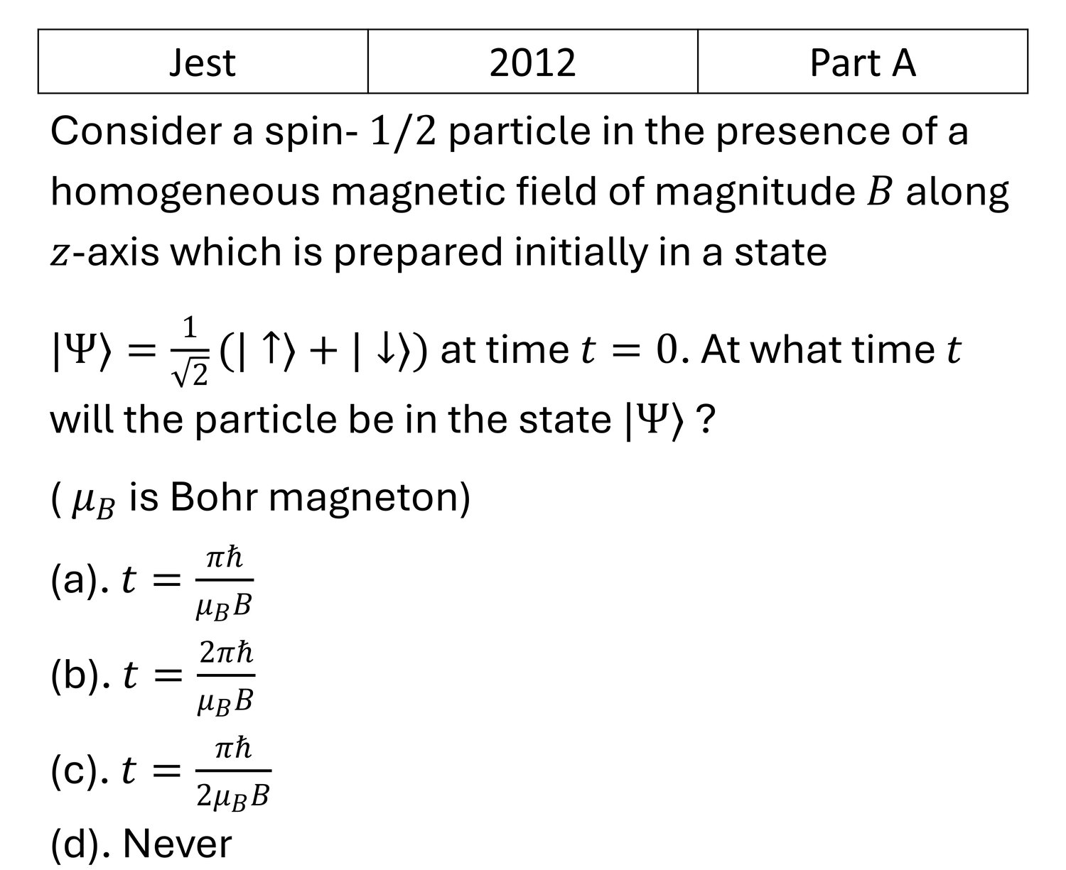 JEST 2012 Basic Quantum Mechanics previous year question JEST_2012_Q21