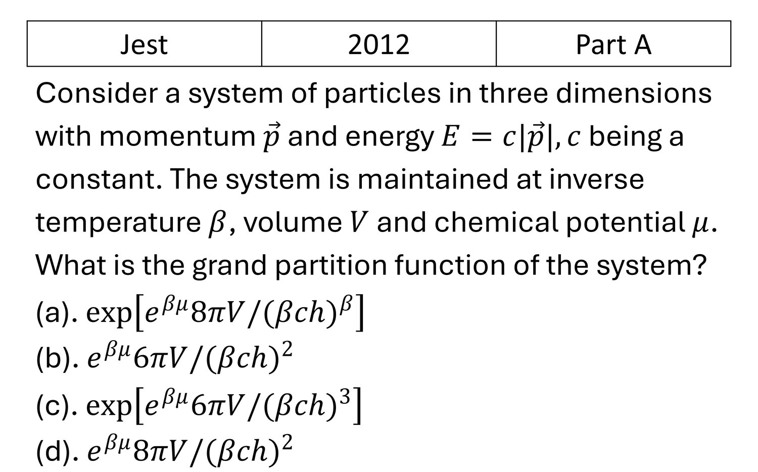 JEST 2012 Grand Canonical Ensemble previous year question JEST_2012_Q3