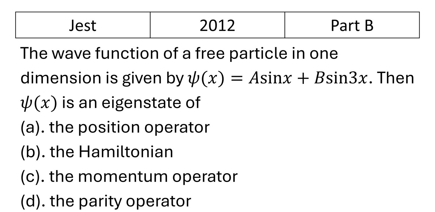 JEST 2012 Basic Quantum Mechanics previous year question JEST_2012_Q33
