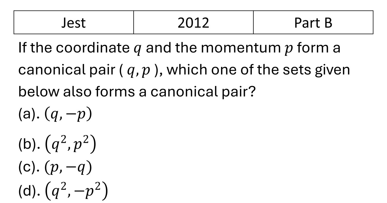 JEST 2012 Canonical transformation and poison brackett previous year question JEST_2012_Q39