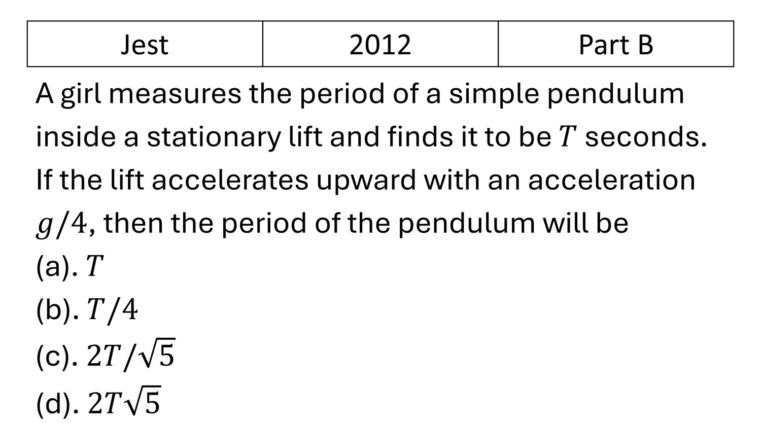 JEST 2012 Oscillations previous year question JEST_2012_Q46