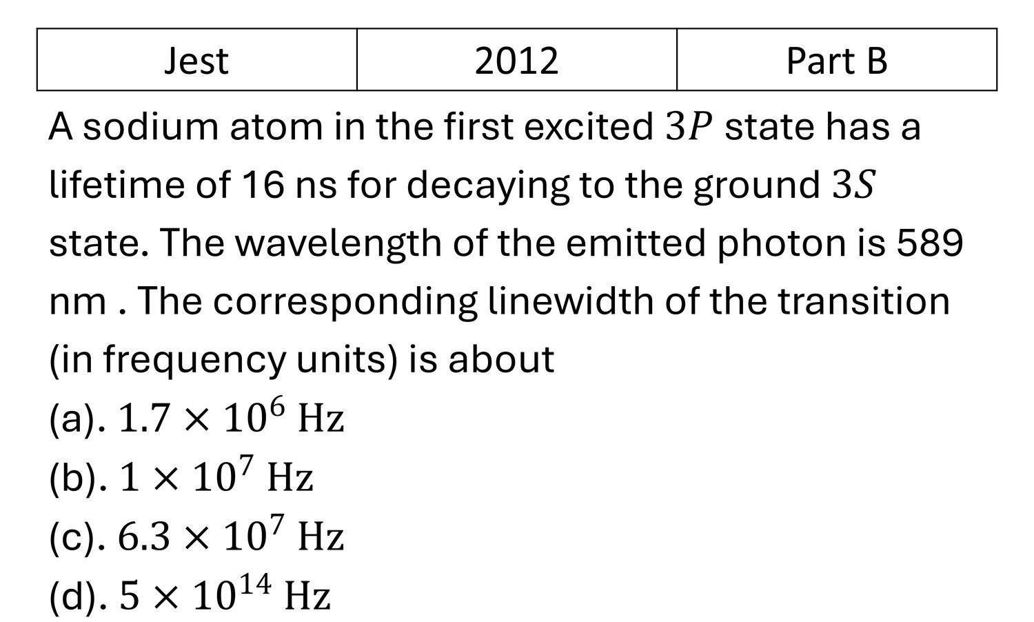 JEST 2012 Basic Quantum Mechanics previous year question JEST_2012_Q50