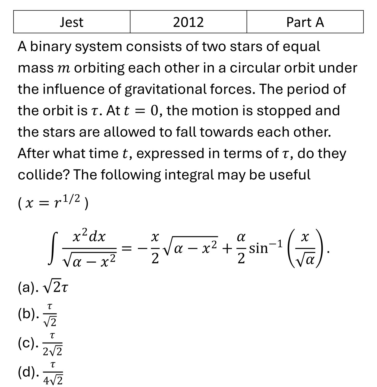 JEST 2012 Central Force and Gravitation previous year question JEST_2012_Q8