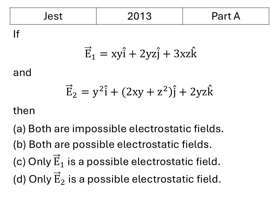 JEST 2013 Electrostatics previous year question JEST_2013_Q11